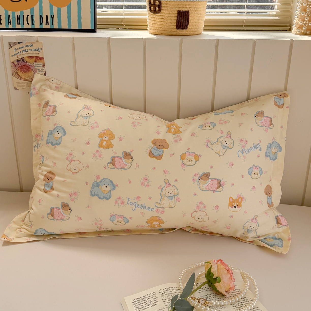 百寐 2026新款13372全棉信封印花系列枕套 泡芙狗
