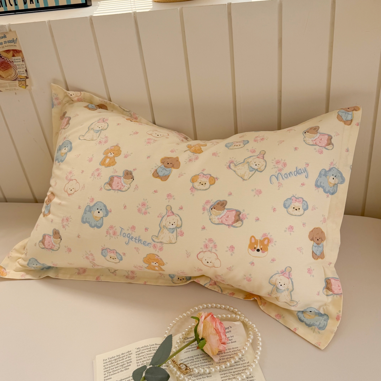 91家纺网 家纺一手货源 找家纺 百寐 2026新款13372全棉信封印花系列枕套 泡芙狗