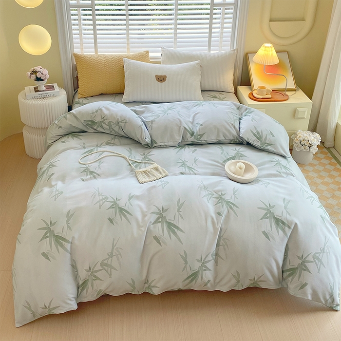 91家纺网 家纺一手货源 找家纺 春皖家纺 2026高端直播热卖非遗A类全棉老粗布加厚床单款三件套-普通款单被套 竹影