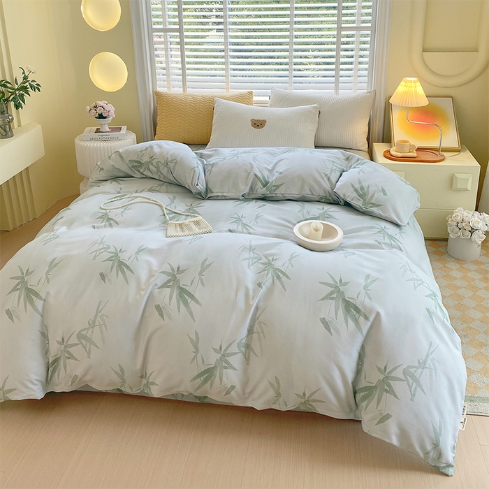 91家纺网 家纺一手货源 找家纺 春皖家纺 2026高端直播热卖非遗A类全棉老粗布加厚床单款三件套-普通款单被套 竹影