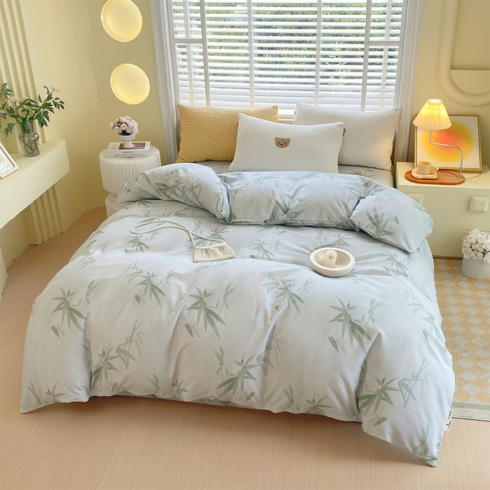 91家纺网 家纺一手货源 找家纺 春皖家纺 2026高端直播热卖非遗A类全棉老粗布加厚床单款三件套-普通款单被套 竹影