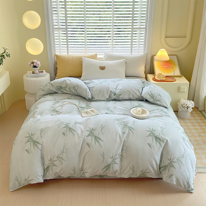 91家纺网 家纺一手货源 找家纺 春皖家纺 2026高端直播热卖非遗A类全棉老粗布加厚床单款三件套-普通款单被套 竹影