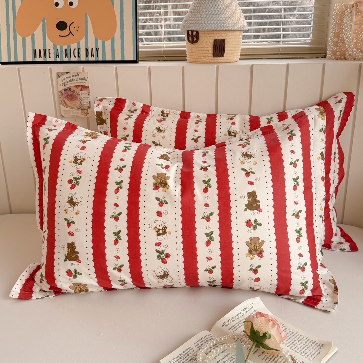 91家纺网 家纺一手货源 找家纺 百寐 2026新款13372全棉信封印花系列枕套 圣诞熊