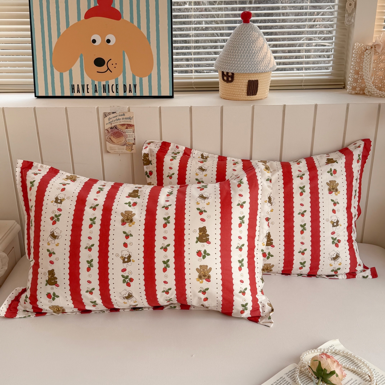 91家纺网 家纺一手货源 找家纺 百寐 2026新款13372全棉信封印花系列枕套 圣诞熊