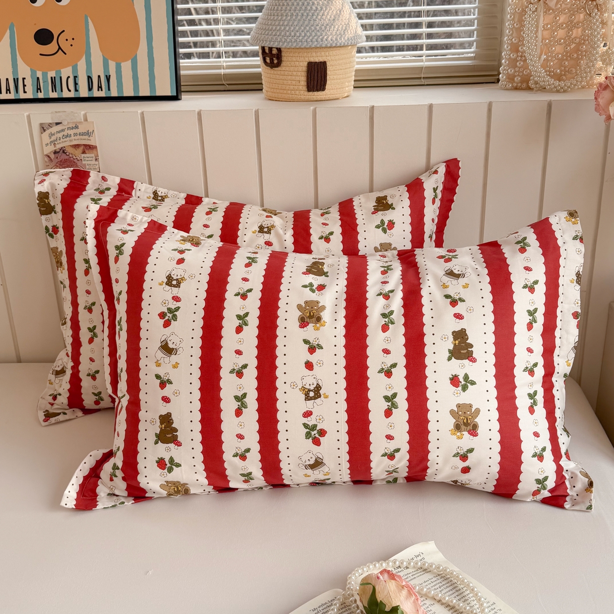 91家纺网 家纺一手货源 找家纺 百寐 2026新款13372全棉信封印花系列枕套 圣诞熊