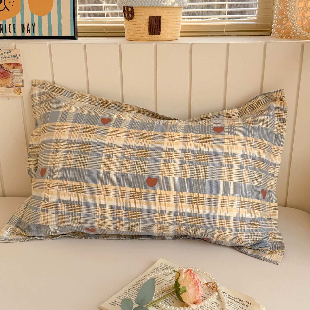 百寐 2026新款13372全棉信封印花系列枕套 心动蓝