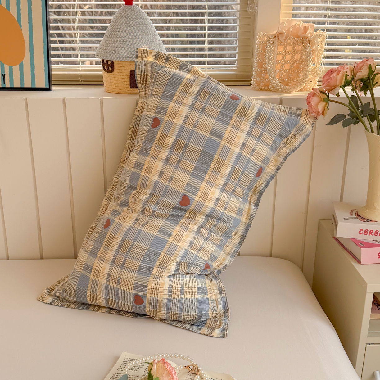 91家纺网 家纺一手货源 找家纺 百寐 2026新款13372全棉信封印花系列枕套 心动蓝