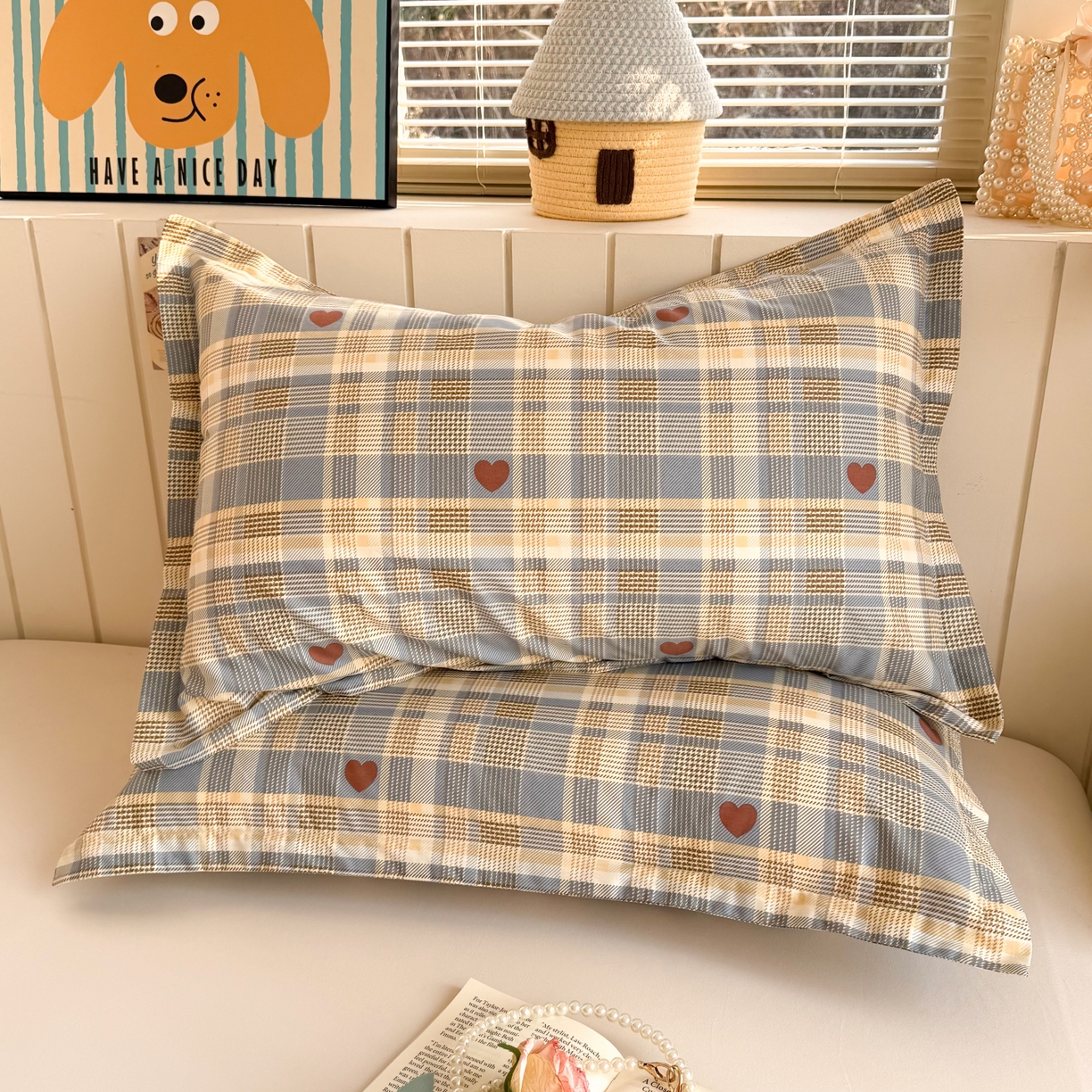 91家纺网 家纺一手货源 找家纺 百寐 2026新款13372全棉信封印花系列枕套 心动蓝