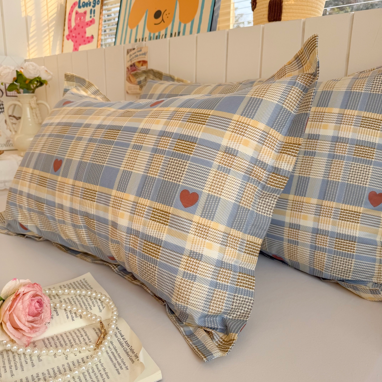 91家纺网 家纺一手货源 找家纺 百寐 2026新款13372全棉信封印花系列枕套 心动蓝