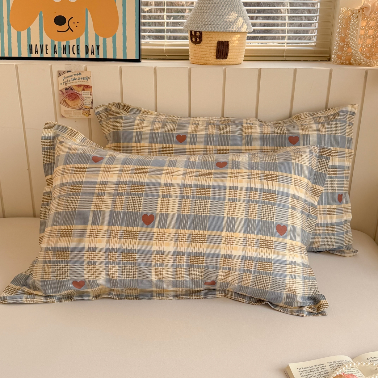 91家纺网 家纺一手货源 找家纺 百寐 2026新款13372全棉信封印花系列枕套 心动蓝