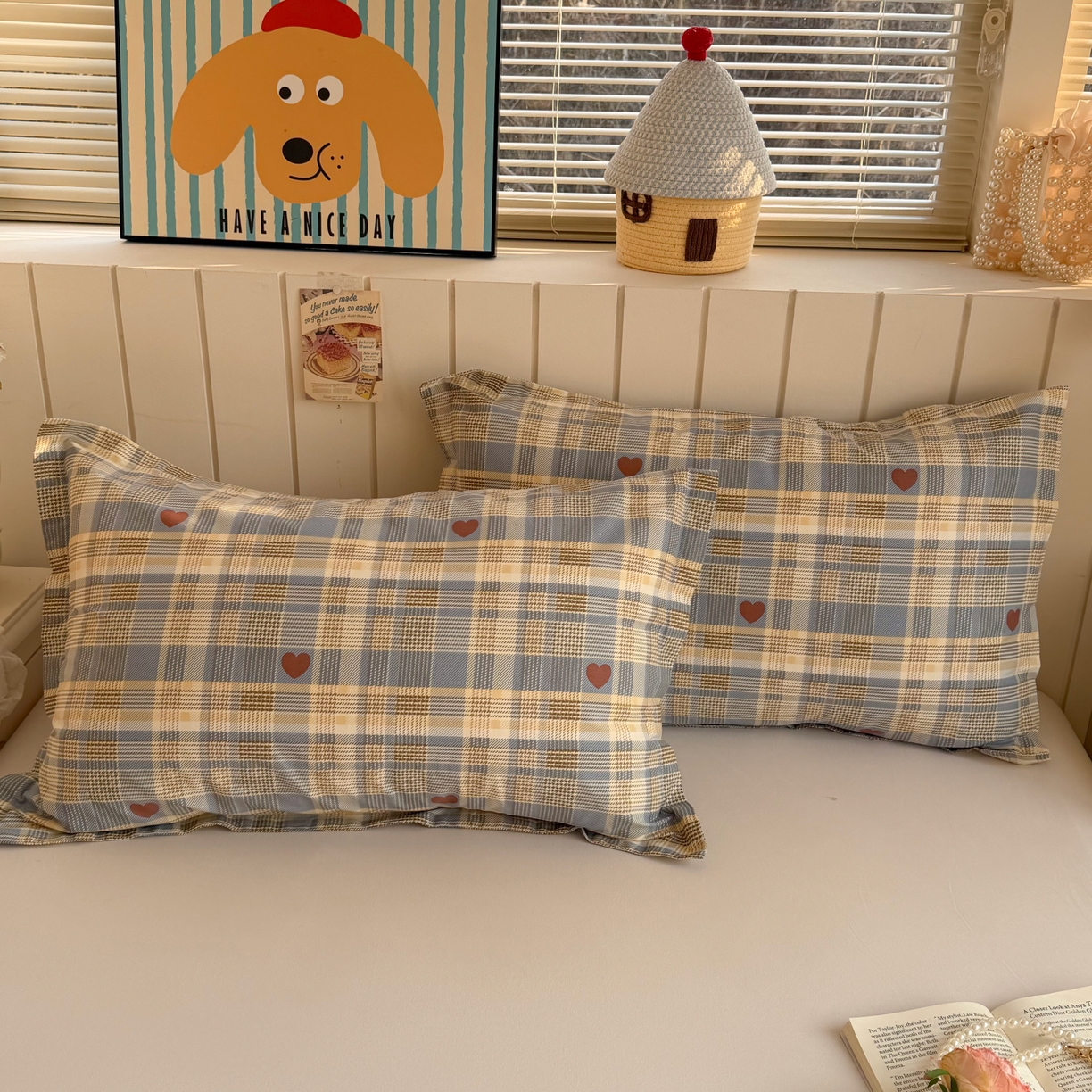 91家纺网 家纺一手货源 找家纺 百寐 2026新款13372全棉信封印花系列枕套 心动蓝