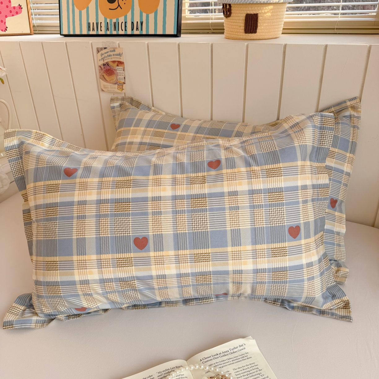 91家纺网 家纺一手货源 找家纺 百寐 2026新款13372全棉信封印花系列枕套 心动蓝