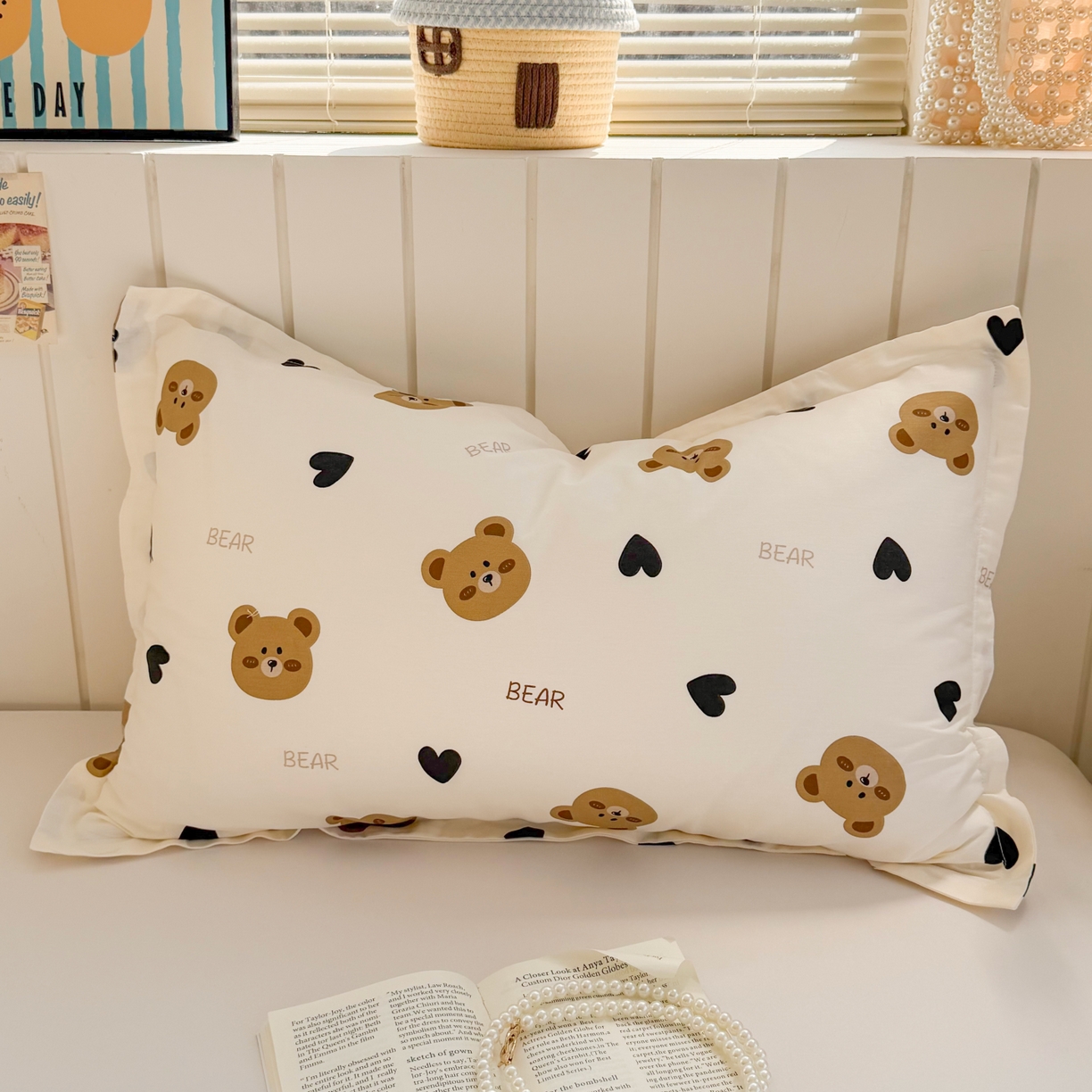百寐 2026新款13372全棉信封印花系列枕套 心心熊