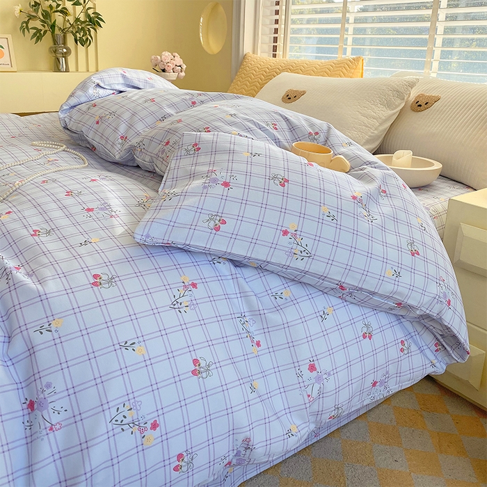 春皖家纺 2026高端直播热卖非遗A类全棉老粗布加厚床单款三件套-普通款单被套 清新