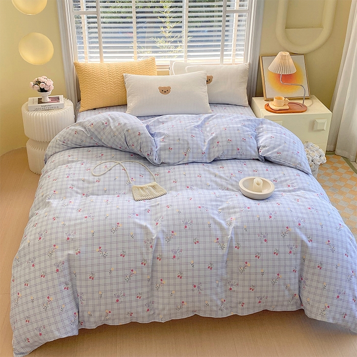 91家纺网 家纺一手货源 找家纺 春皖家纺 2026高端直播热卖非遗A类全棉老粗布加厚床单款三件套-普通款单被套 清新