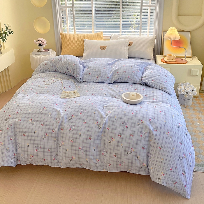 91家纺网 家纺一手货源 找家纺 春皖家纺 2026高端直播热卖非遗A类全棉老粗布加厚床单款三件套-普通款单被套 清新