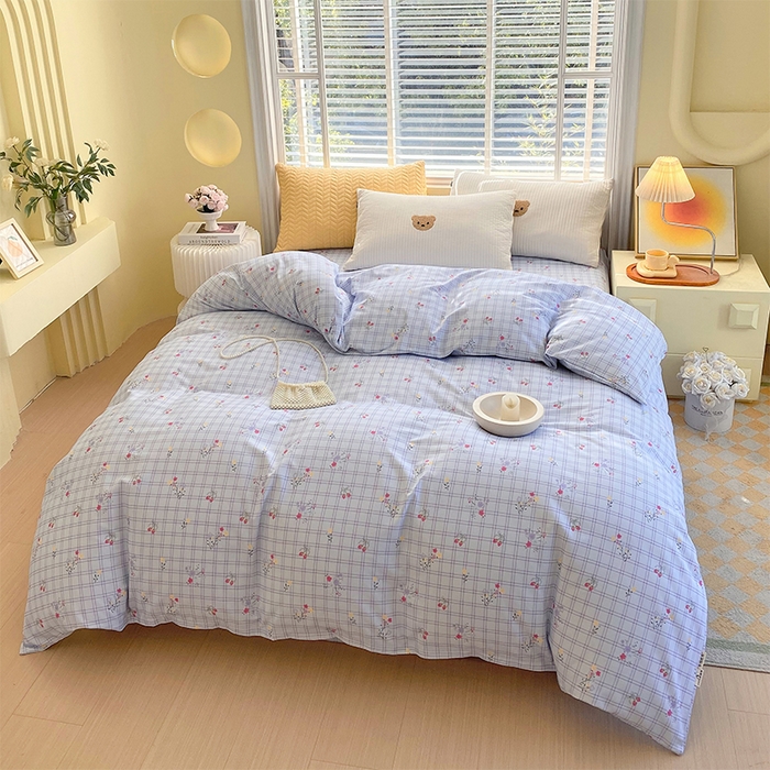 91家纺网 家纺一手货源 找家纺 春皖家纺 2026高端直播热卖非遗A类全棉老粗布加厚床单款三件套-普通款单被套 清新