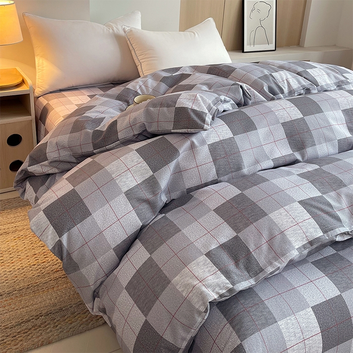 91家纺网 家纺一手货源 找家纺 春皖家纺 2026高端直播热卖非遗A类全棉老粗布加厚床单款三件套-普通款单被套 田格