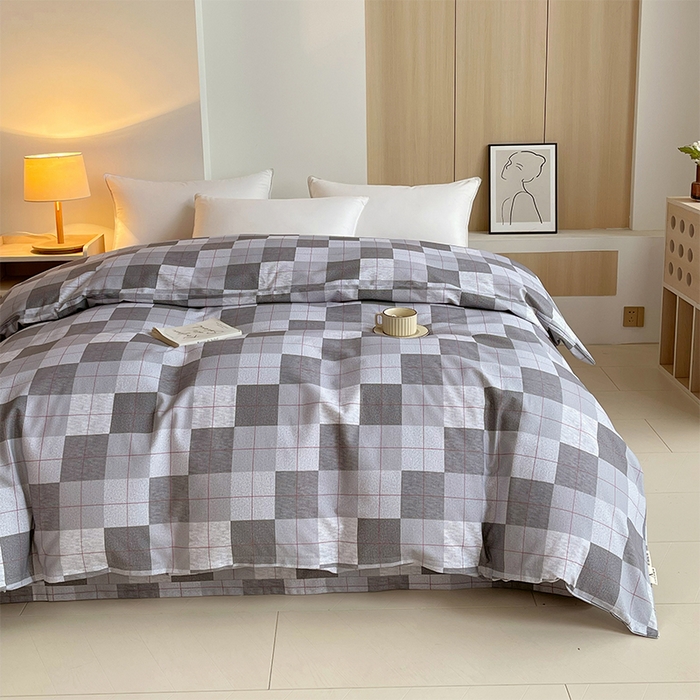 91家纺网 家纺一手货源 找家纺 春皖家纺 2026高端直播热卖非遗A类全棉老粗布加厚床单款三件套-普通款单被套 田格