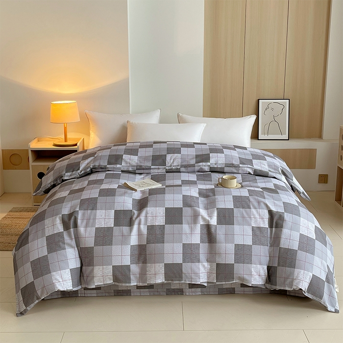 91家纺网 家纺一手货源 找家纺 春皖家纺 2026高端直播热卖非遗A类全棉老粗布加厚床单款三件套-普通款单被套 田格