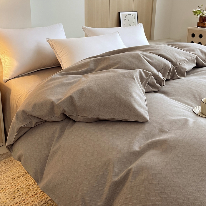 春皖家纺 2026高端直播热卖非遗A类全棉老粗布加厚床单款三件套-普通款单被套 萎格咖