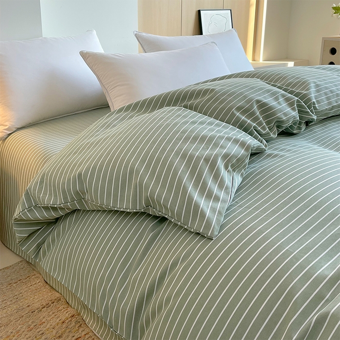 春皖家纺 2026高端直播热卖非遗A类全棉老粗布加厚床单款三件套-普通款单被套 细川绿