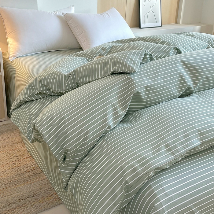 91家纺网 家纺一手货源 找家纺 春皖家纺 2026高端直播热卖非遗A类全棉老粗布加厚床单款三件套-普通款单被套 细川绿