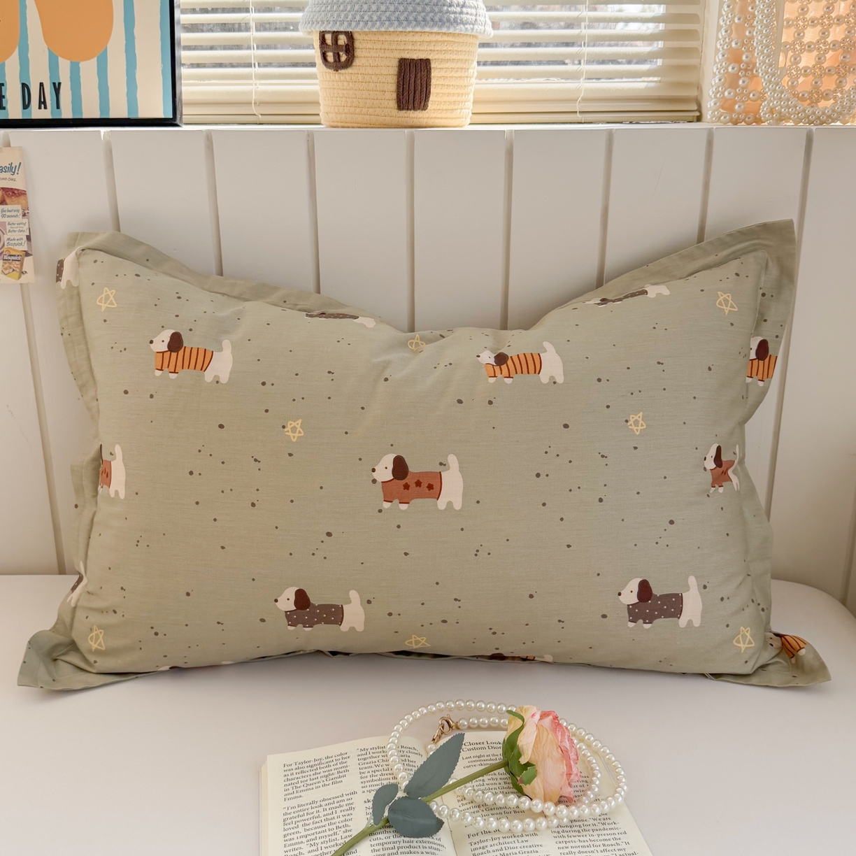 百寐 2026新款13372全棉信封印花系列枕套 星星狗