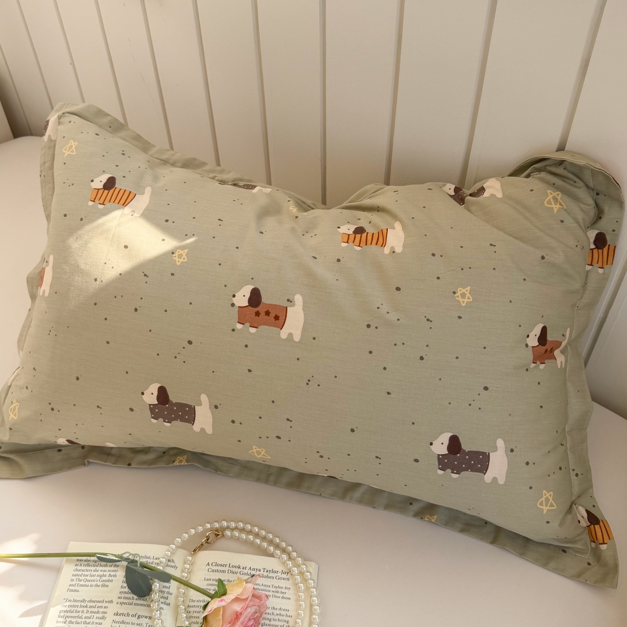 91家纺网 家纺一手货源 找家纺 百寐 2026新款13372全棉信封印花系列枕套 星星狗