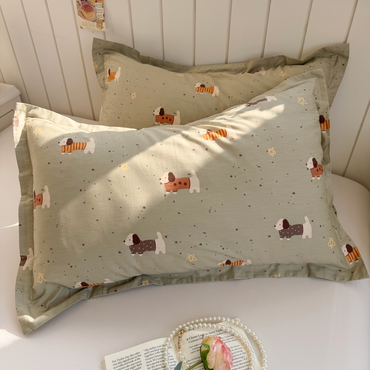 91家纺网 家纺一手货源 找家纺 百寐 2026新款13372全棉信封印花系列枕套 星星狗