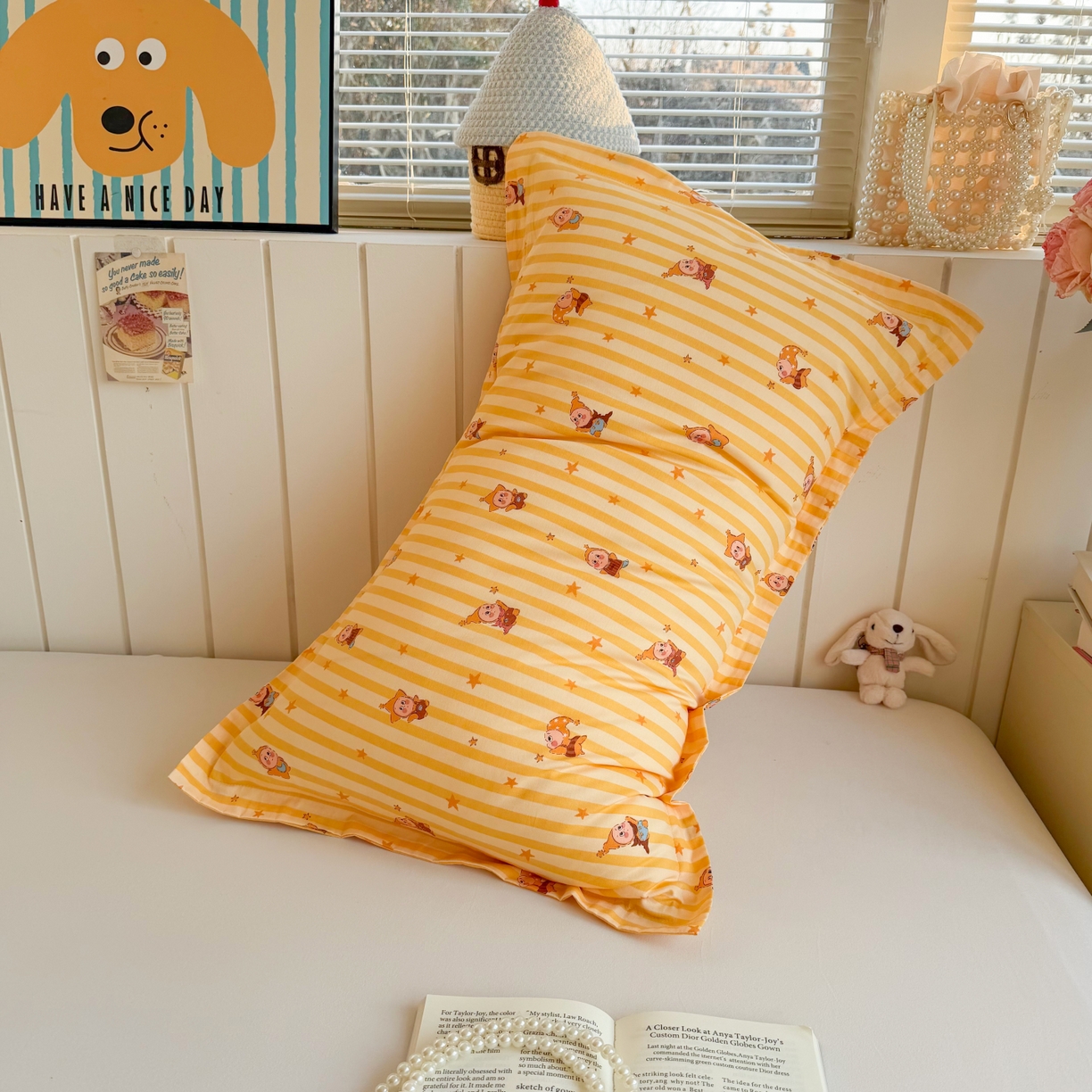 91家纺网 家纺一手货源 找家纺 百寐 2026新款13372全棉信封印花系列枕套 星星人