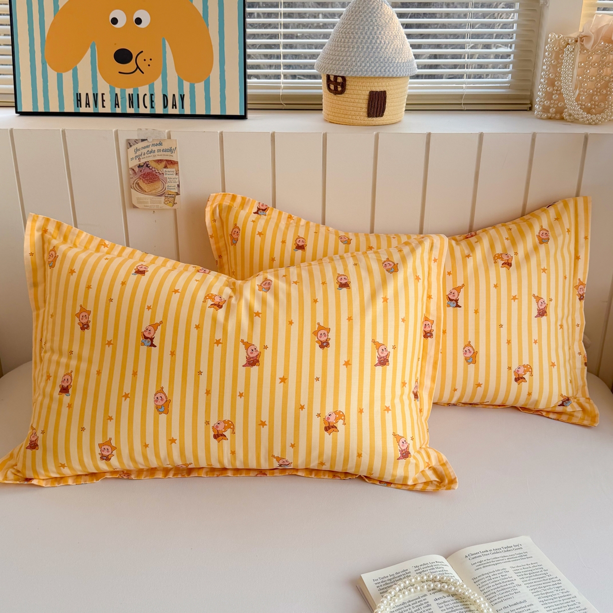 91家纺网 家纺一手货源 找家纺 百寐 2026新款13372全棉信封印花系列枕套 星星人