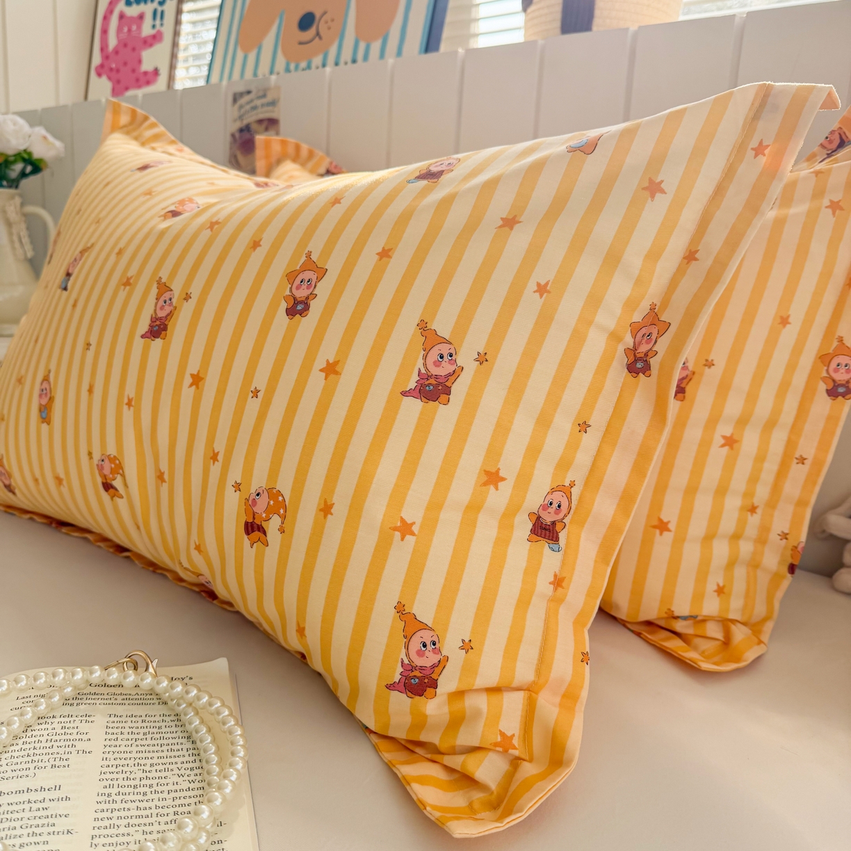 91家纺网 家纺一手货源 找家纺 百寐 2026新款13372全棉信封印花系列枕套 星星人