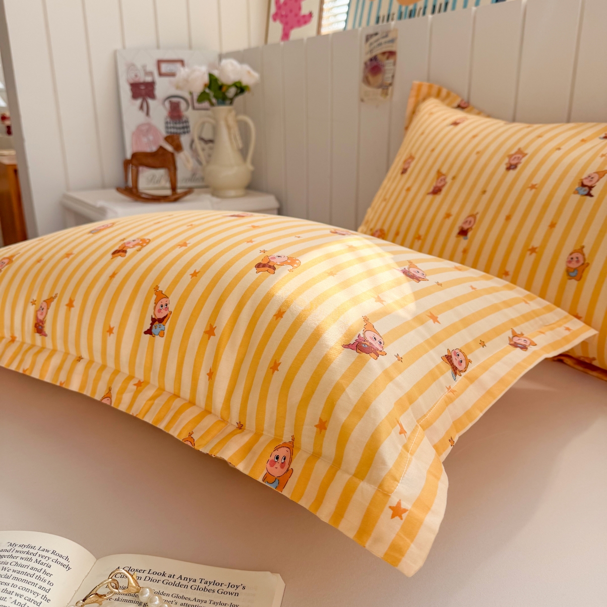 91家纺网 家纺一手货源 找家纺 百寐 2026新款13372全棉信封印花系列枕套 星星人