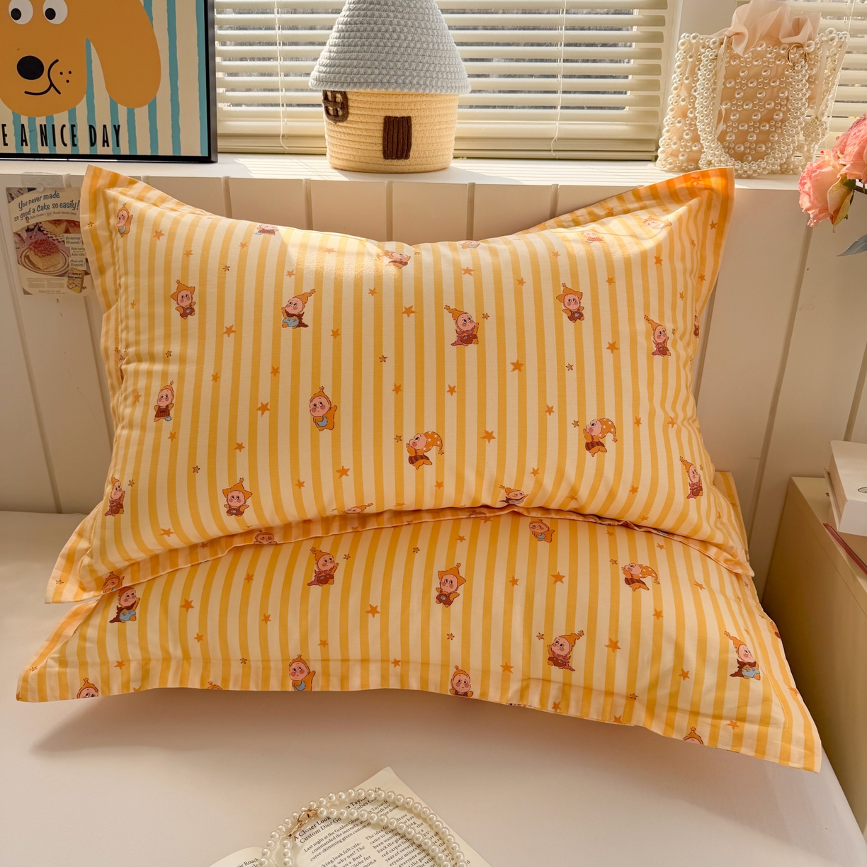 91家纺网 家纺一手货源 找家纺 百寐 2026新款13372全棉信封印花系列枕套 星星人