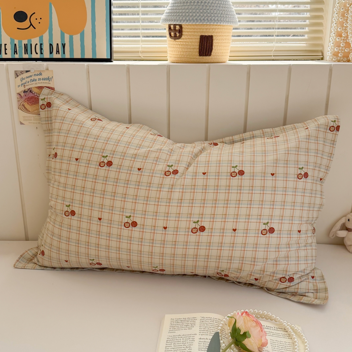 百寐 2026新款13372全棉信封印花系列枕套 樱桃小熊