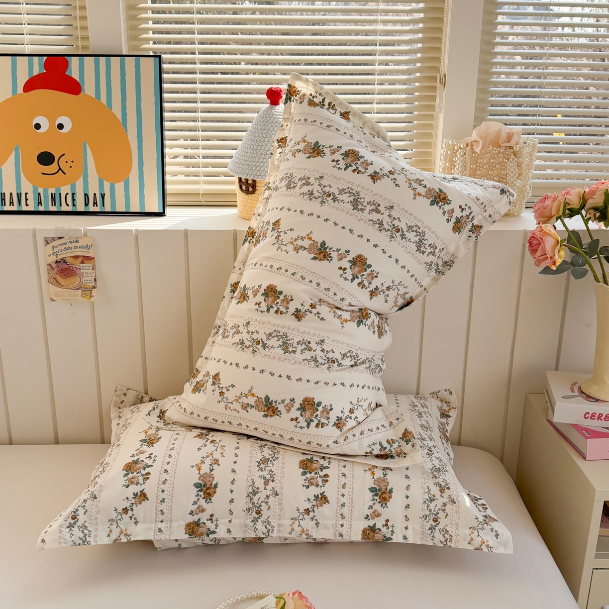 91家纺网 家纺一手货源 找家纺 百寐 2026新款13372全棉信封印花系列枕套 悠悠花房