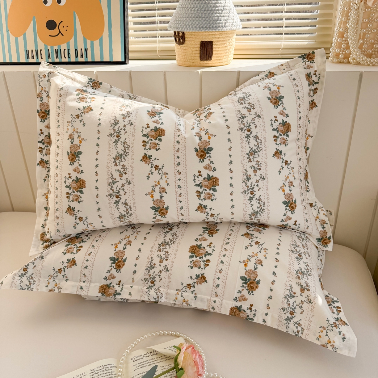 91家纺网 家纺一手货源 找家纺 百寐 2026新款13372全棉信封印花系列枕套 悠悠花房