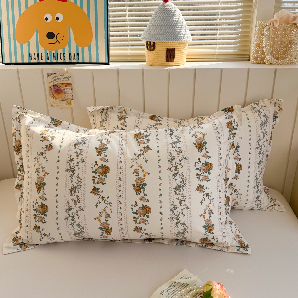 91家纺网 家纺一手货源 找家纺 百寐 2026新款13372全棉信封印花系列枕套 悠悠花房