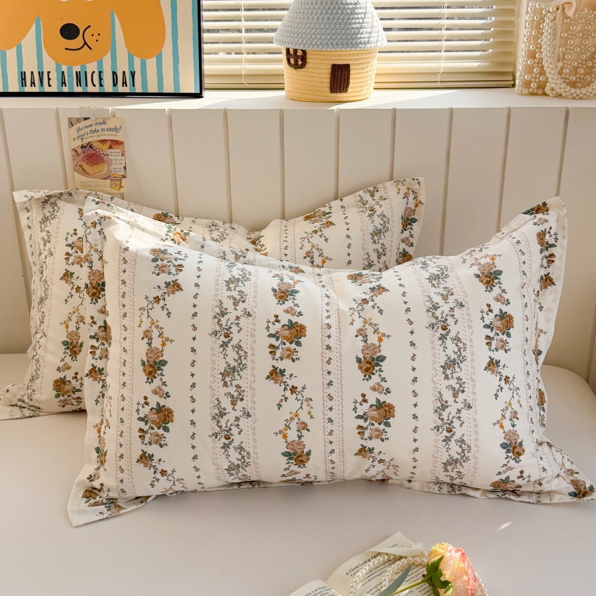 91家纺网 家纺一手货源 找家纺 百寐 2026新款13372全棉信封印花系列枕套 悠悠花房