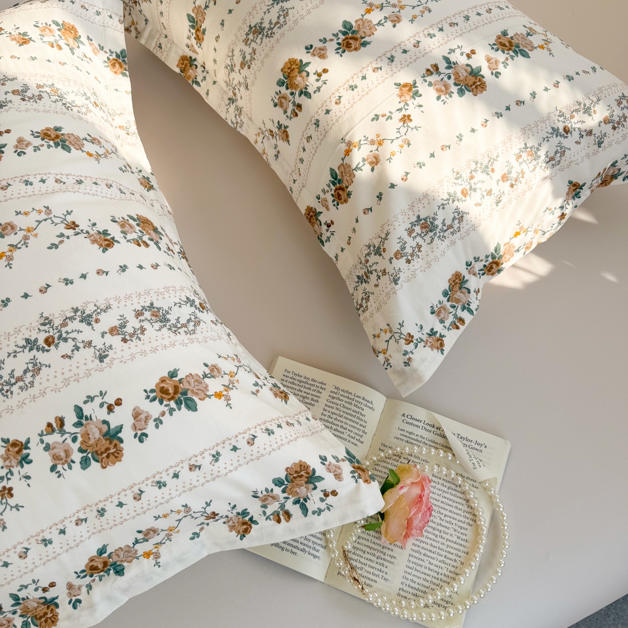 91家纺网 家纺一手货源 找家纺 百寐 2026新款13372全棉信封印花系列枕套 悠悠花房