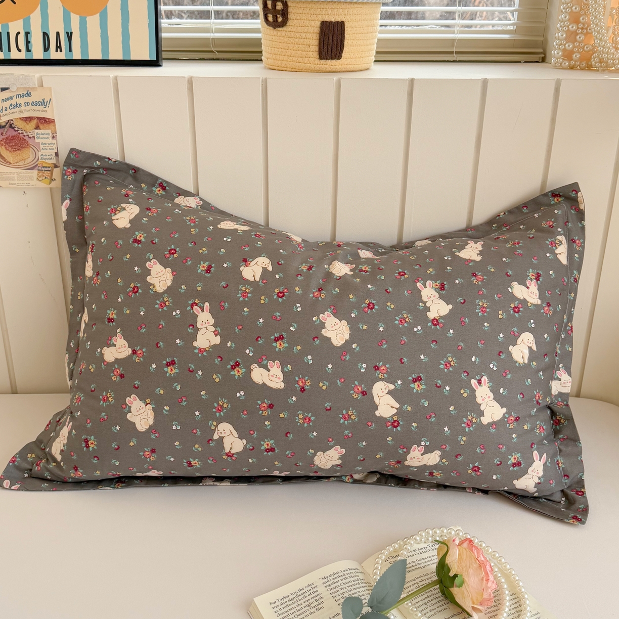 百寐 2026新款13372全棉信封印花系列枕套 月光兔