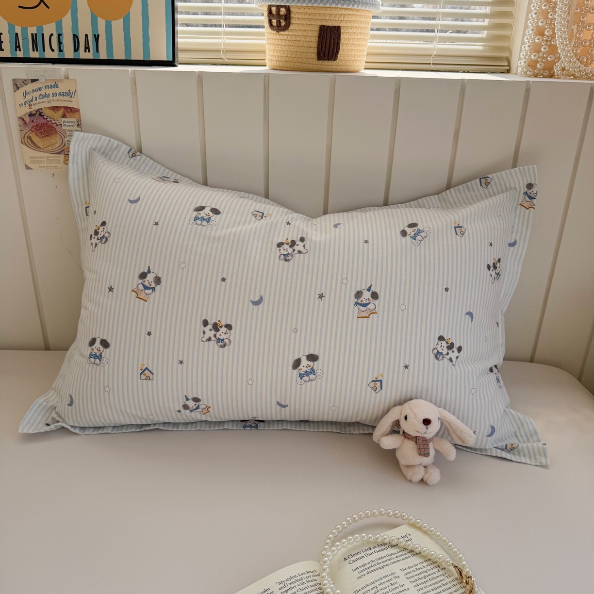 百寐 2026新款13372全棉信封印花系列枕套 月亮狗