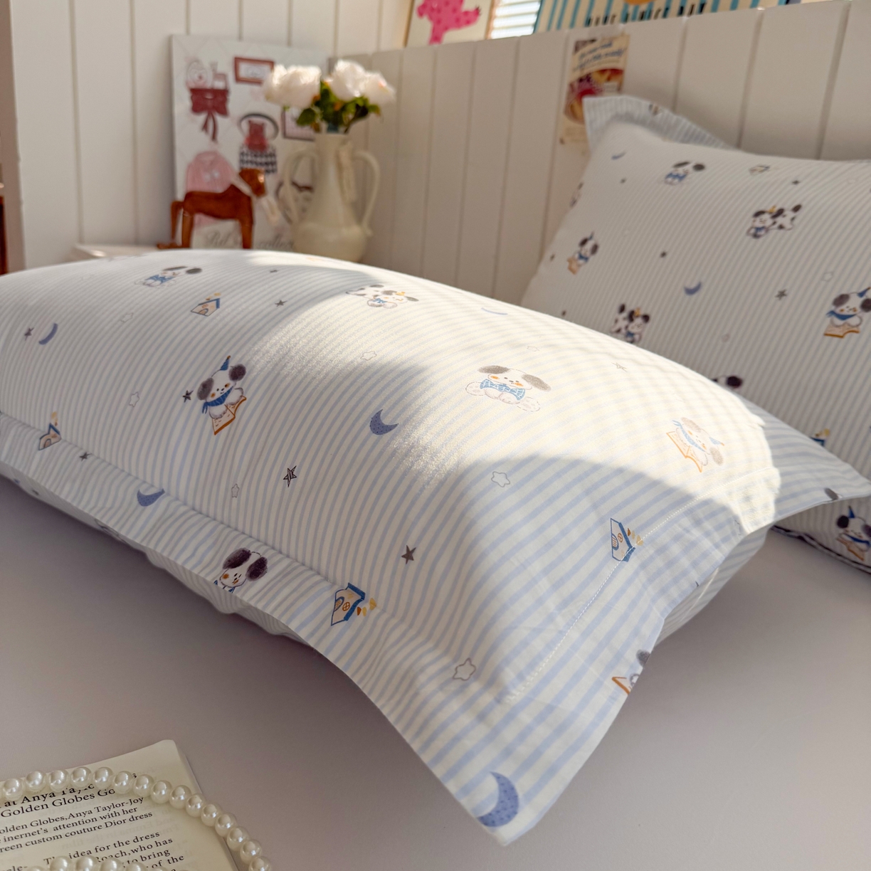 91家纺网 家纺一手货源 找家纺 百寐 2026新款13372全棉信封印花系列枕套 月亮狗