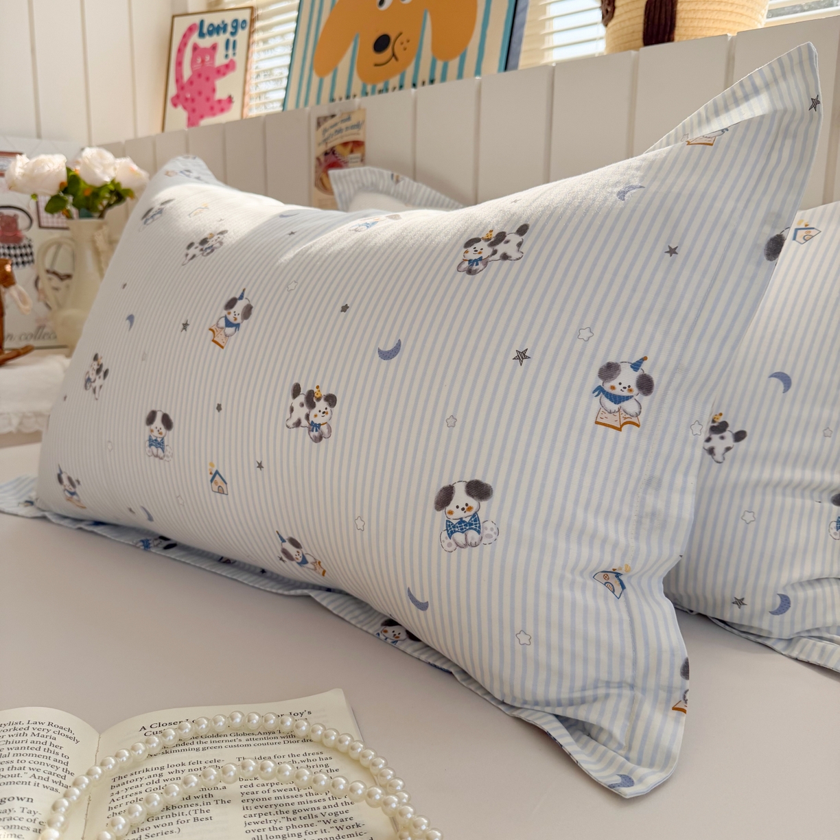 91家纺网 家纺一手货源 找家纺 百寐 2026新款13372全棉信封印花系列枕套 月亮狗