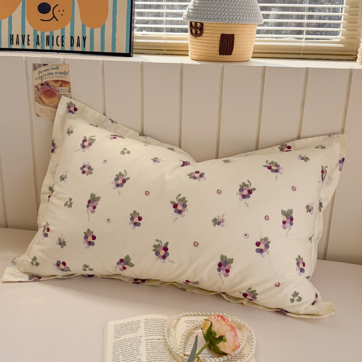 91家纺网 家纺一手货源 找家纺 百寐 2026新款13372全棉信封印花系列枕套 紫葡萄