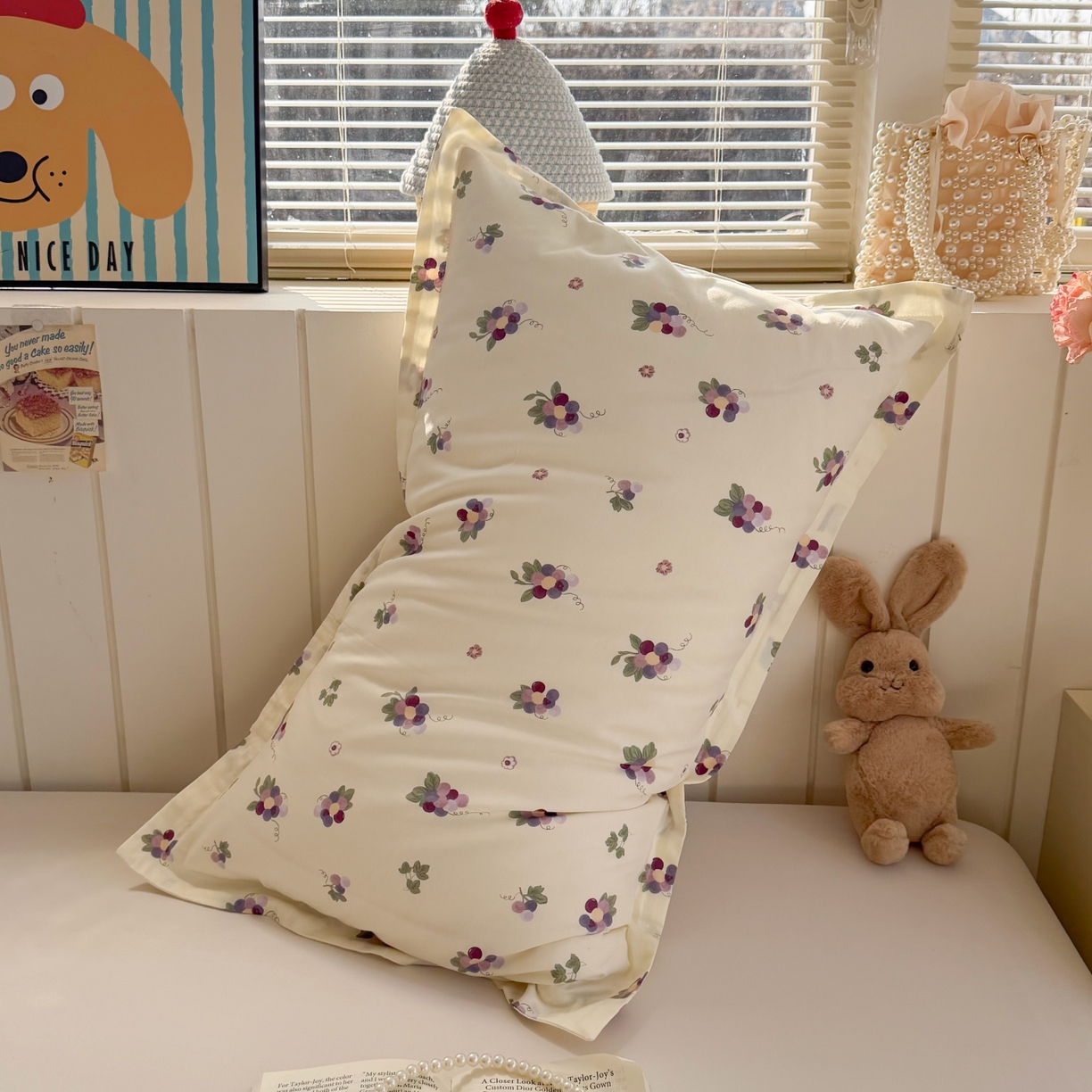 91家纺网 家纺一手货源 找家纺 百寐 2026新款13372全棉信封印花系列枕套 紫葡萄