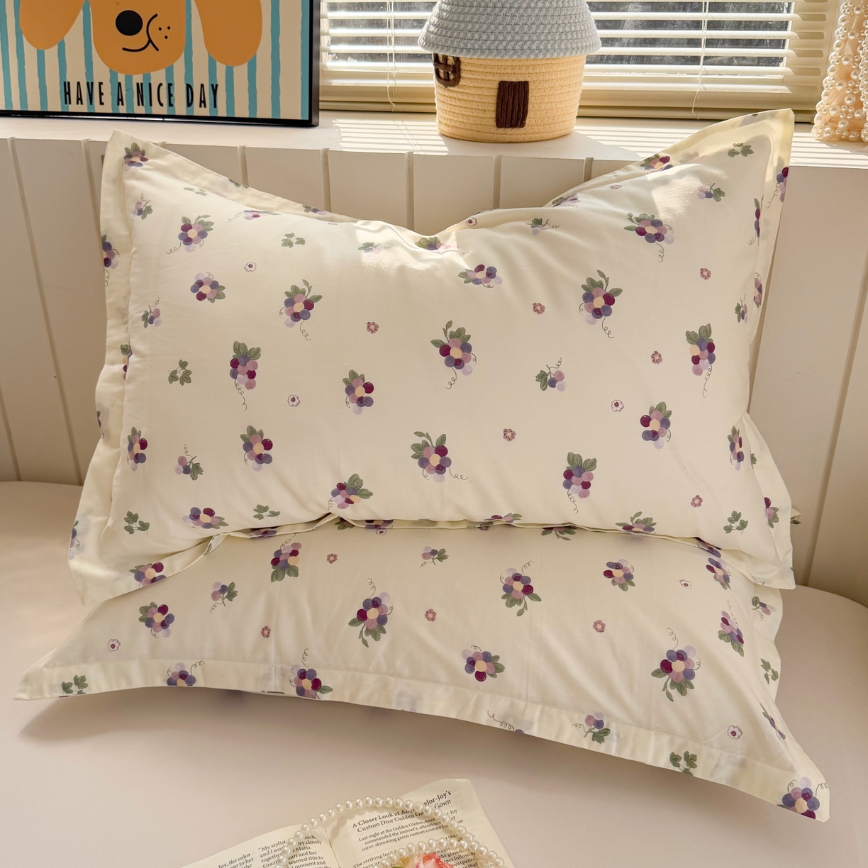 91家纺网 家纺一手货源 找家纺 百寐 2026新款13372全棉信封印花系列枕套 紫葡萄