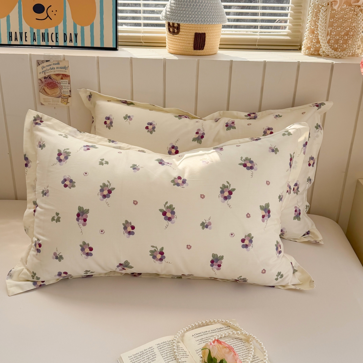 91家纺网 家纺一手货源 找家纺 百寐 2026新款13372全棉信封印花系列枕套 紫葡萄