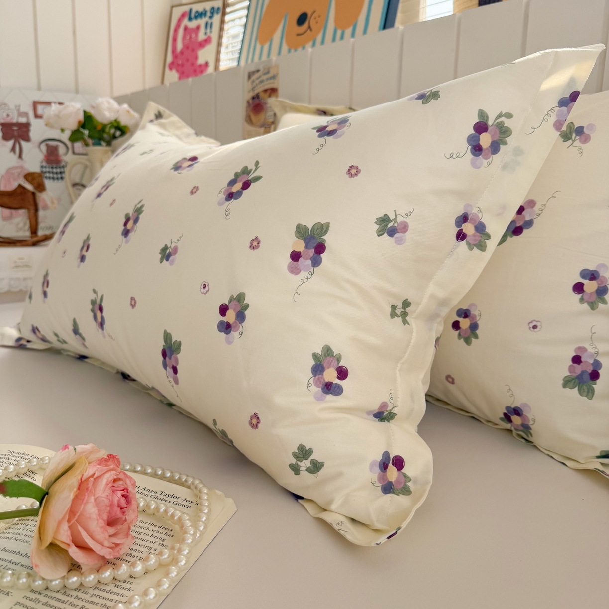 91家纺网 家纺一手货源 找家纺 百寐 2026新款13372全棉信封印花系列枕套 紫葡萄